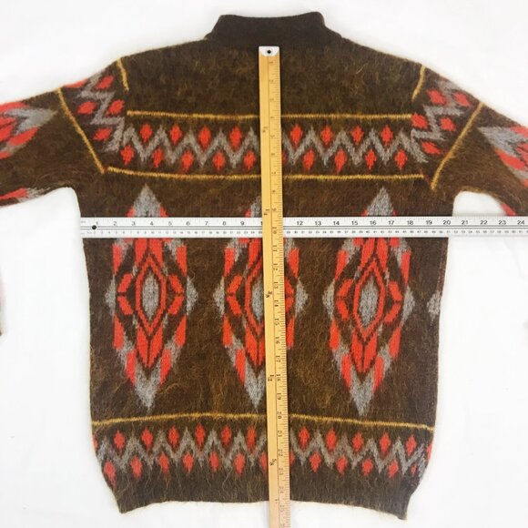 Vintage 60s Mohair Sweater MCM Sothwestern design Wool Knit Intarsia Mockneck Pu - Picture 6 of 6
